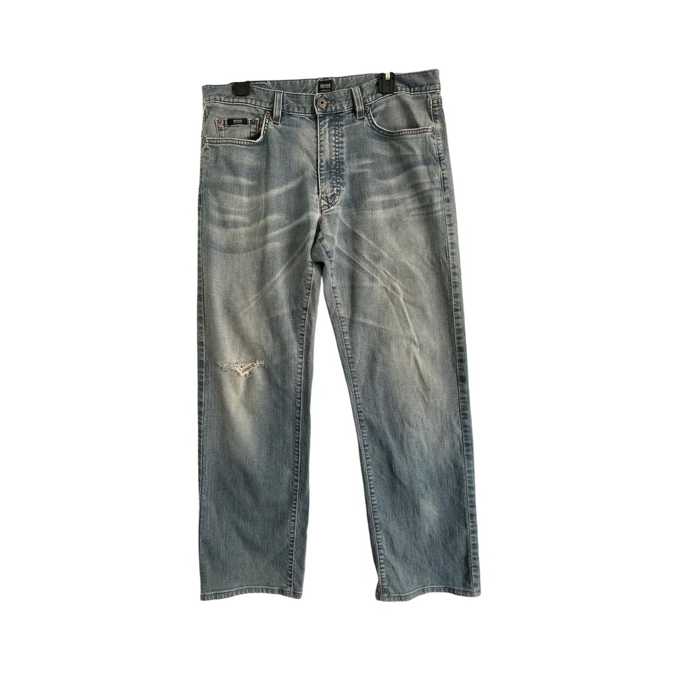 Hugo Boss Texas‎ Jeans Mens 36/34 Light Blue Stretch Straight Leg Distressed